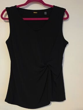 T Tahari Black Sleeveless Twist Front Tank Top